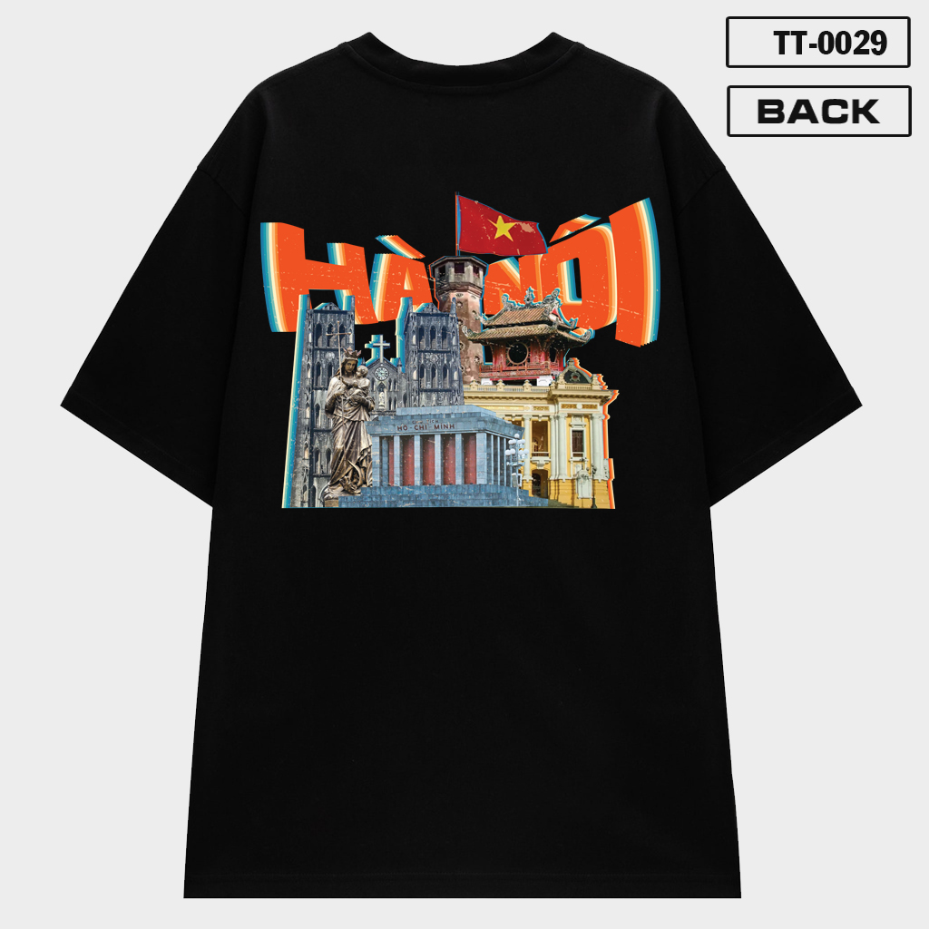 TT-0029 – Áo Thun In Hình Thủ Đô Hà Nội Đẹp Màu Đen Trắng Form Unisex PAW CUSTOM Back