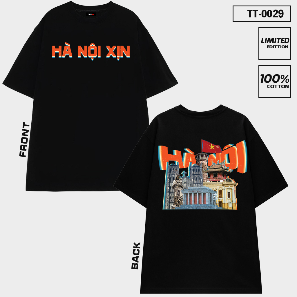 TT-0029 – Áo Thun In Hình Thủ Đô Hà Nội Đẹp Màu Đen Trắng Form Unisex PAW CUSTOM Front